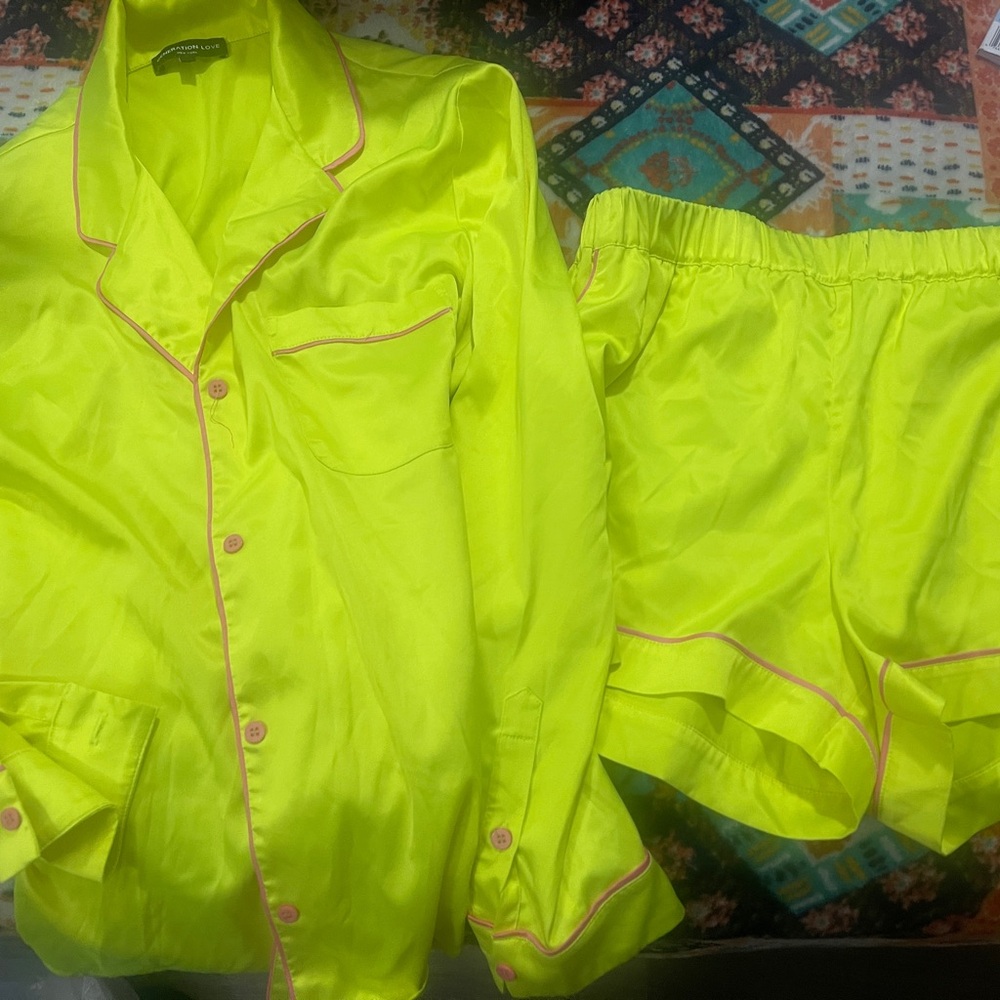 Generation Love Bright Yellow Satin Pajama Set
